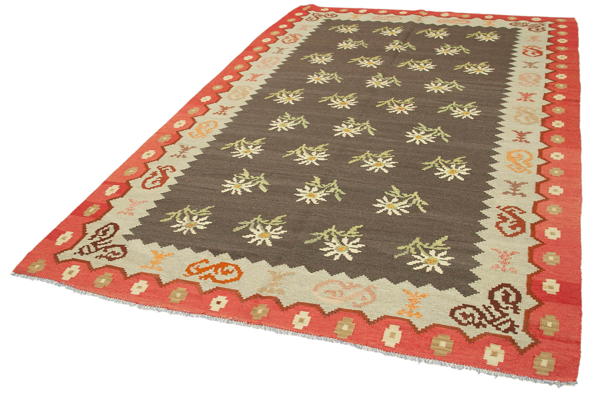 Handmade Wool Rug – Moldovian Red Floral Pattern Carpet | Cotton Wool Goat Hair