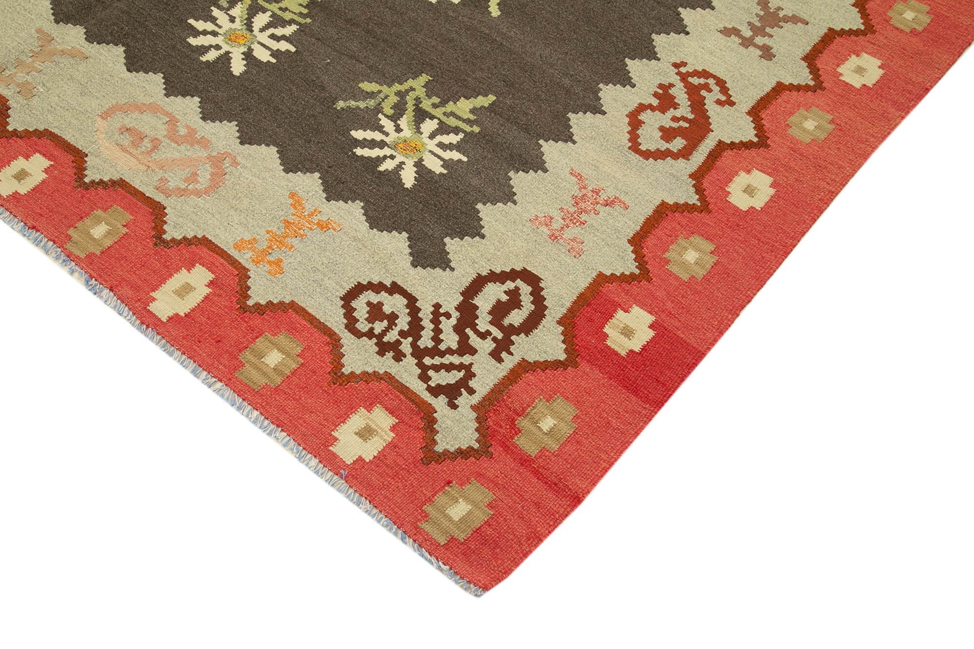 Handmade Wool Rug – Moldovian Red Floral Pattern Carpet | Cotton Wool Goat Hair