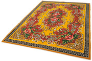 Handmade Wool Area Rug - Vintage Floral Rug | Yellow Cotton Wool Carpet 6'x8'1''