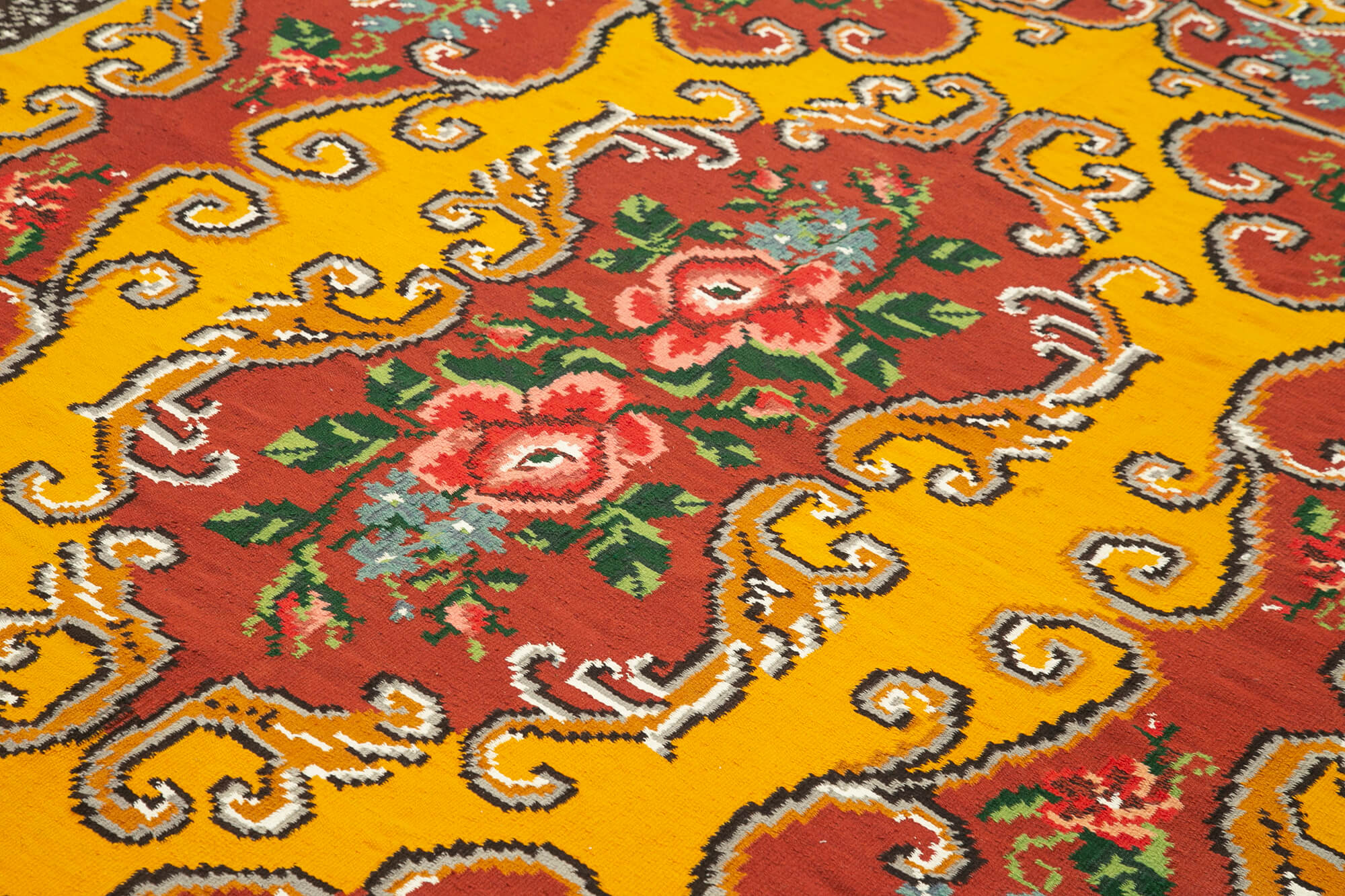 Handmade Wool Area Rug - Vintage Floral Rug | Yellow Cotton Wool Carpet 6'x8'1''