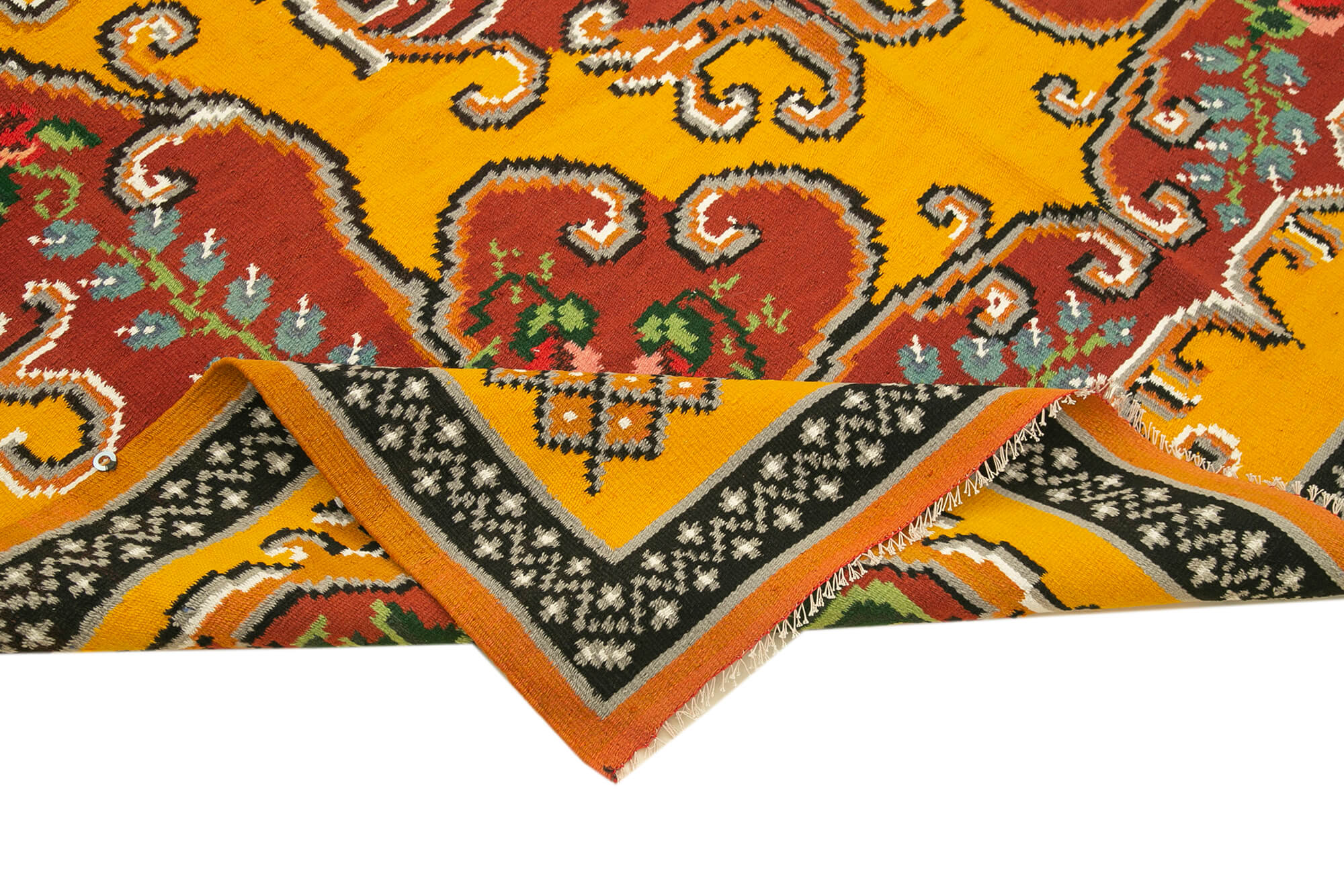 Handmade Wool Area Rug - Vintage Floral Rug | Yellow Cotton Wool Carpet 6'x8'1''