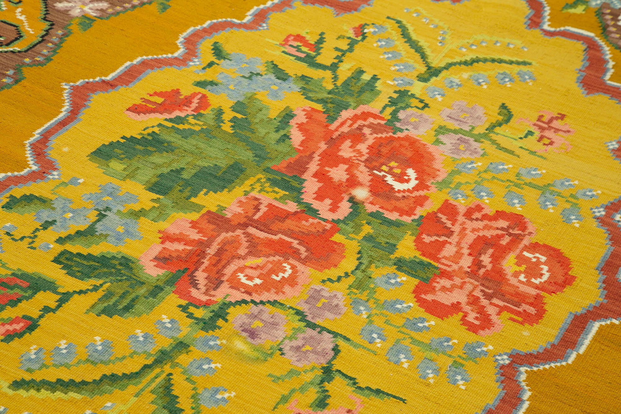 Handmade Wool Rug - Brown Floral Carpet | Vintage Handwoven Cotton Wool Carpet 6'7''x9'9''