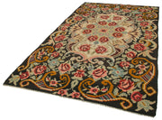 Handmade Wool Rug – Vintage Area Rug Black Floral Cotton Carpet 5'9''x9'4''