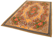 Handmade Wool Rug – Vintage Area Rug Brown Floral Cotton & Goat Hair Carpet 5'9''x9'3''