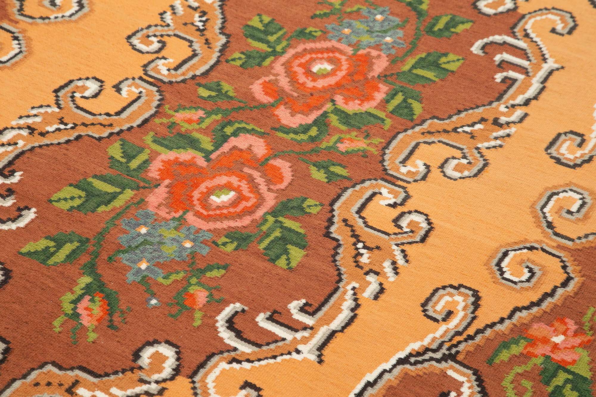 Handmade Wool Rug – Vintage Area Rug Brown Floral Cotton & Goat Hair Carpet 5'9''x9'3''