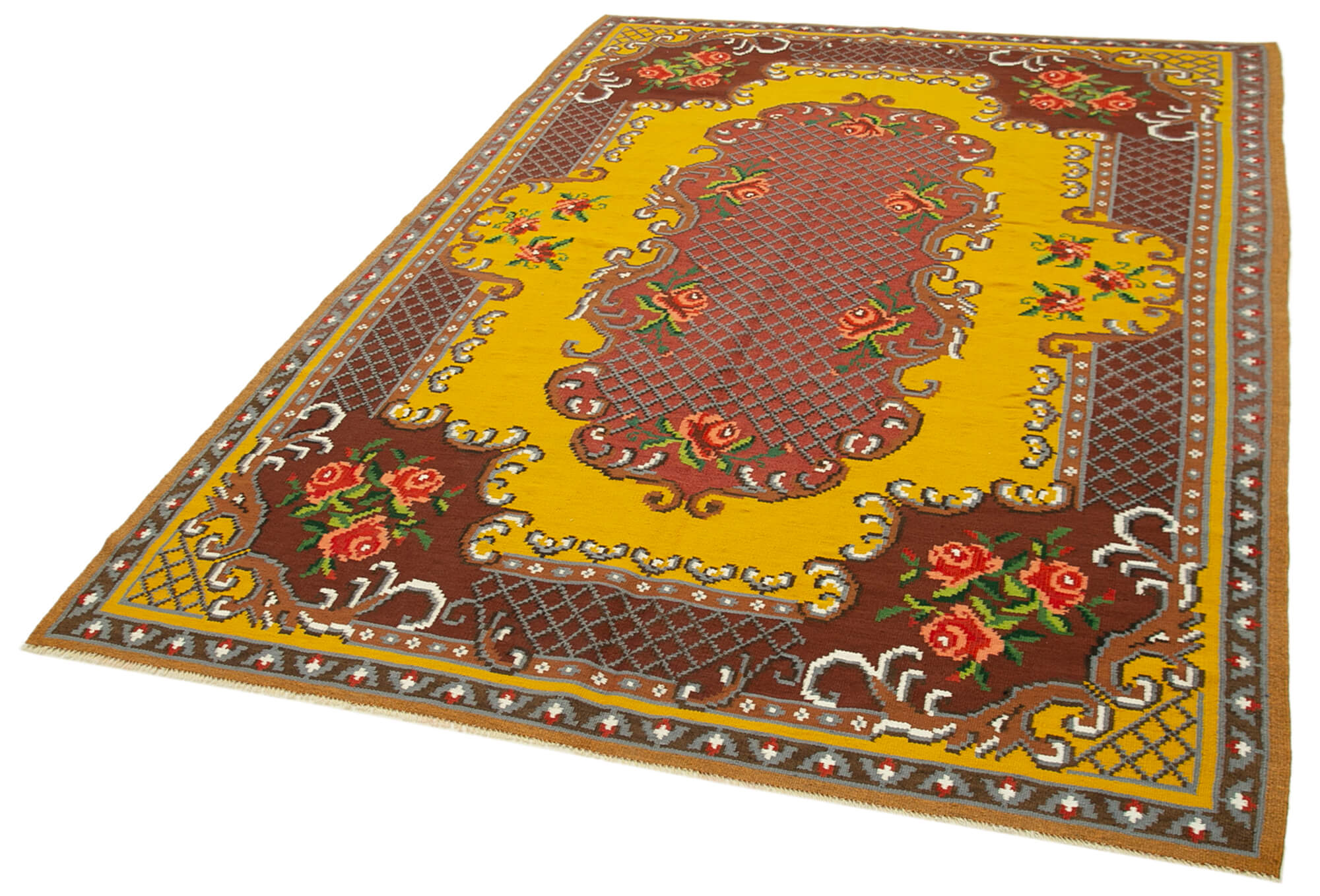 Handmade Wool Rug - Moldovian Red Floral Cotton & Goat Hair Blend 5'8''x8'8''