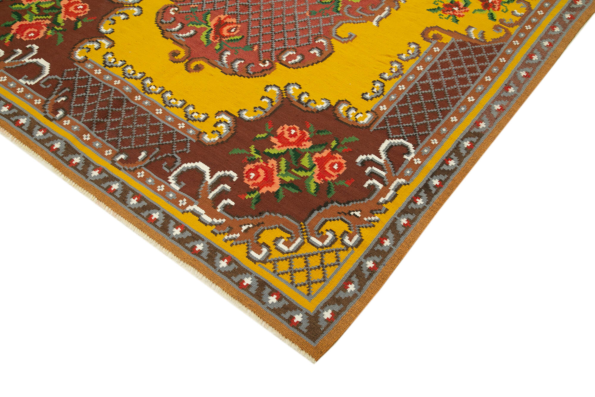 Handmade Wool Rug - Moldovian Red Floral Cotton & Goat Hair Blend 5'8''x8'8''