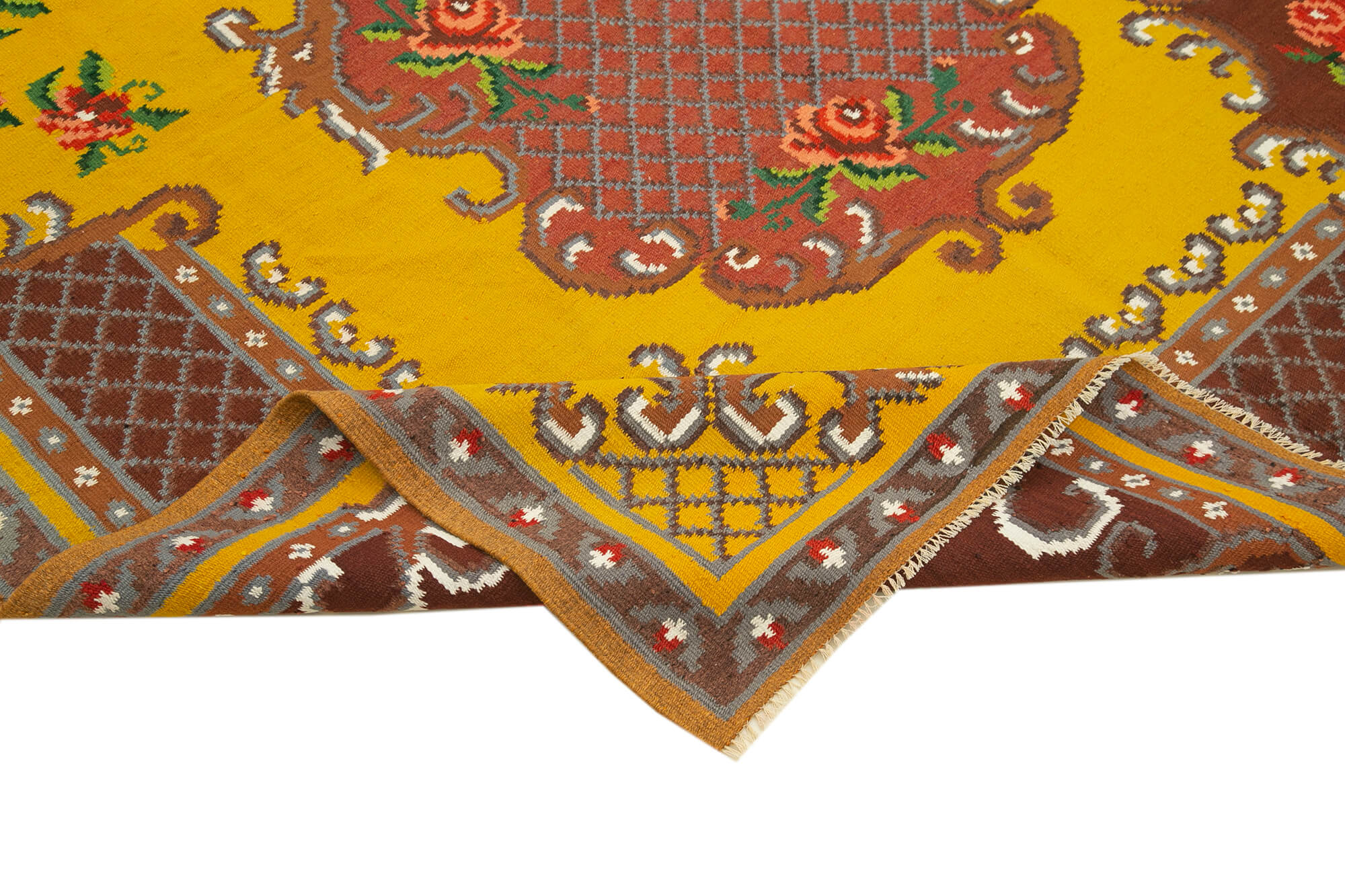 Handmade Wool Rug - Moldovian Red Floral Cotton & Goat Hair Blend 5'8''x8'8''