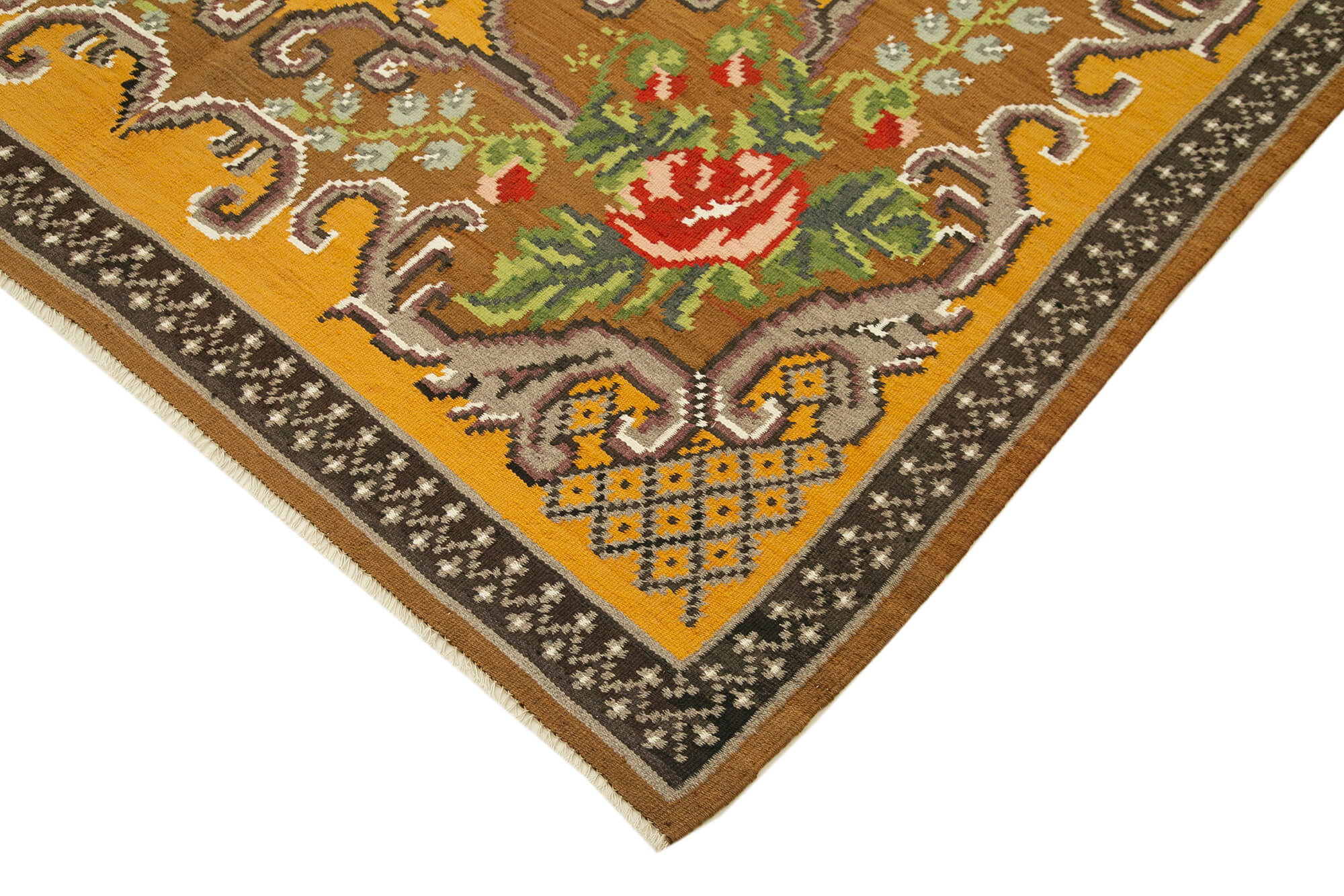 Handmade Wool Rug - Brown Floral Carpet | Vintage Area Rug 6'0'' x 9'2''