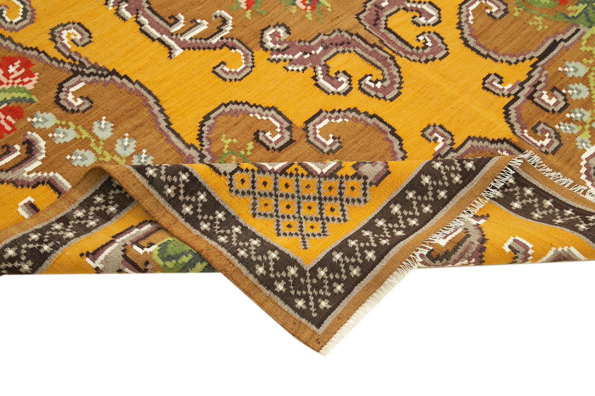Handmade Wool Rug - Brown Floral Carpet | Vintage Area Rug 6'0'' x 9'2''