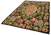 Handmade Wool Rug - Black Floral Area Rug | Cotton Wool Carpet, Durable Woven Carpet 6'2''x9'6''