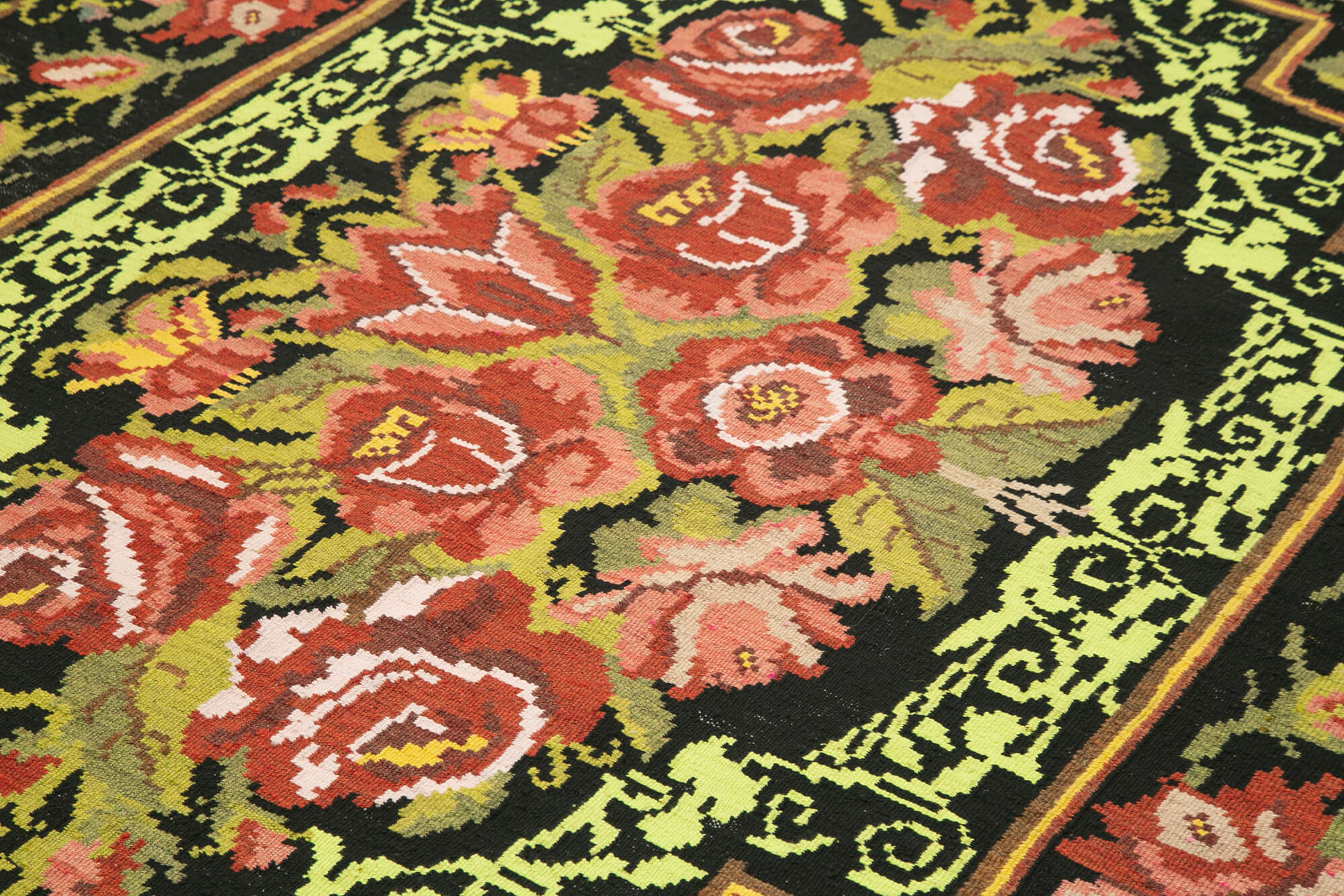 Handmade Wool Rug - Black Floral Area Rug | Cotton Wool Carpet, Durable Woven Carpet 6'2''x9'6''