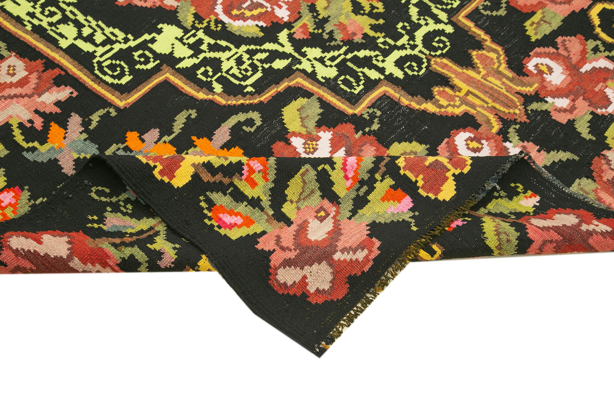 Handmade Wool Rug - Black Floral Area Rug | Cotton Wool Carpet, Durable Woven Carpet 6'2''x9'6''