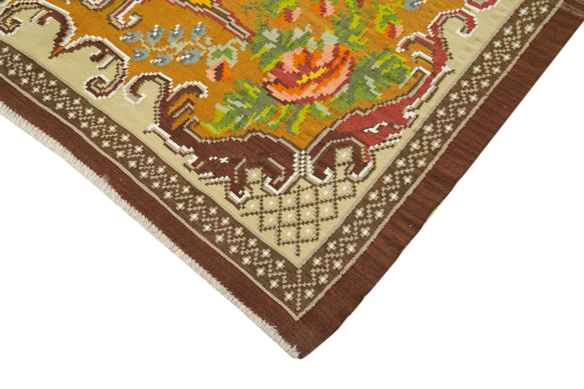 Handmade Wool Rug - Brown Floral Carpet 5'9''x9'3'' | Vintage Area Rug Bohemian Style