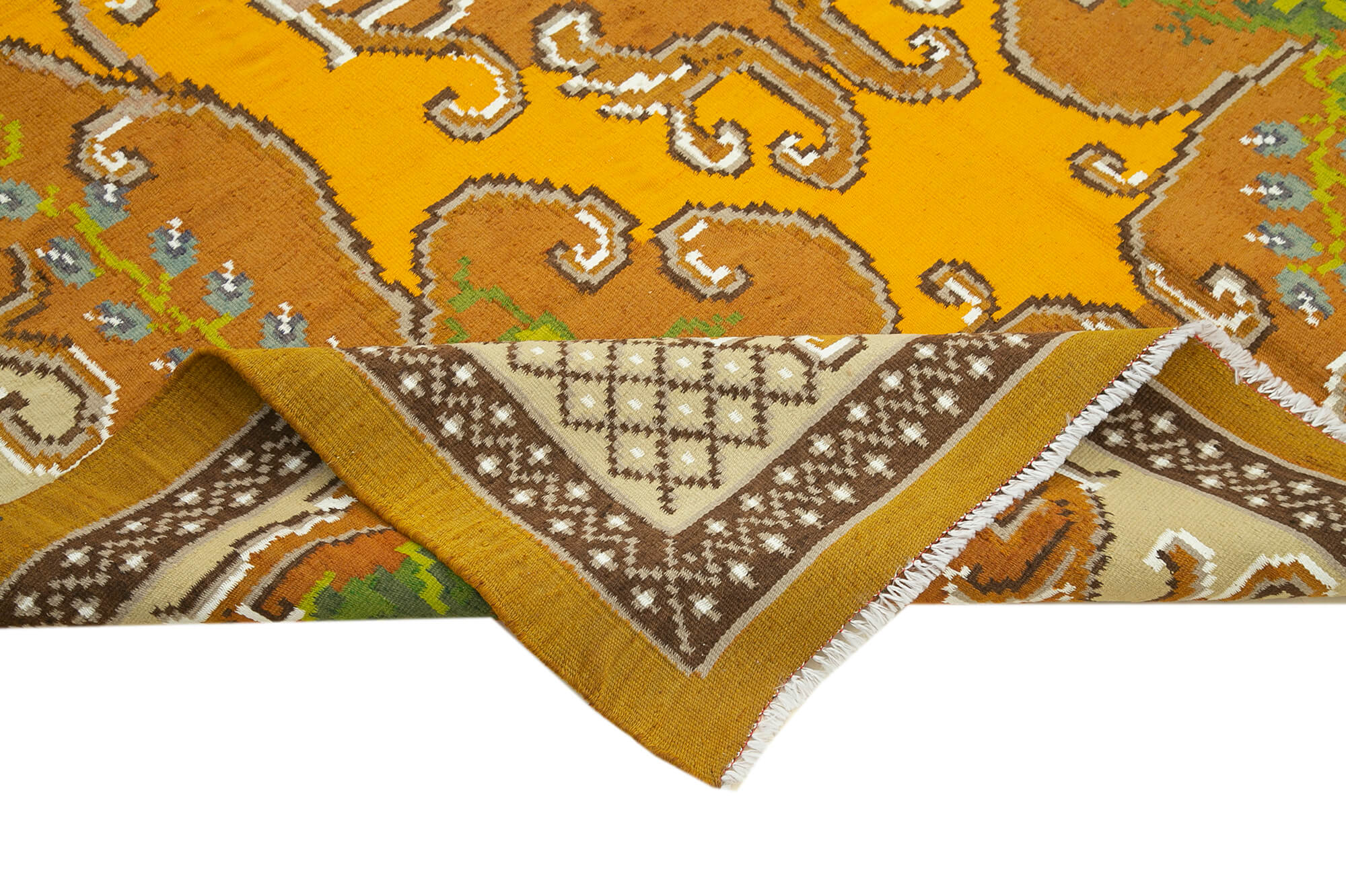 Handmade Wool Rug - Brown Floral Carpet 5'9''x9'3'' | Vintage Area Rug Bohemian Style