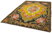Handmade Wool Rug – Vintage Area Rug with Classic Black Floral Design, 6'10''x10'10''