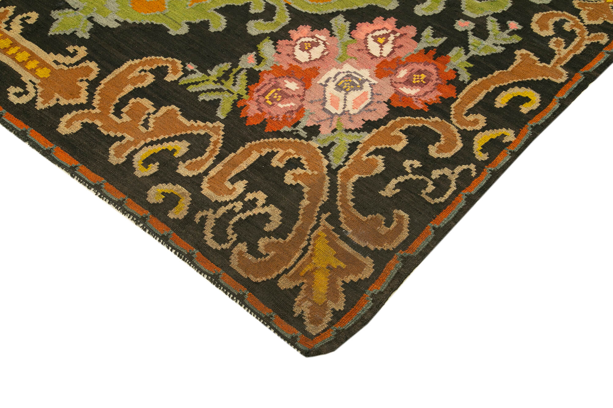 Handmade Wool Rug – Vintage Area Rug with Classic Black Floral Design, 6'10''x10'10''