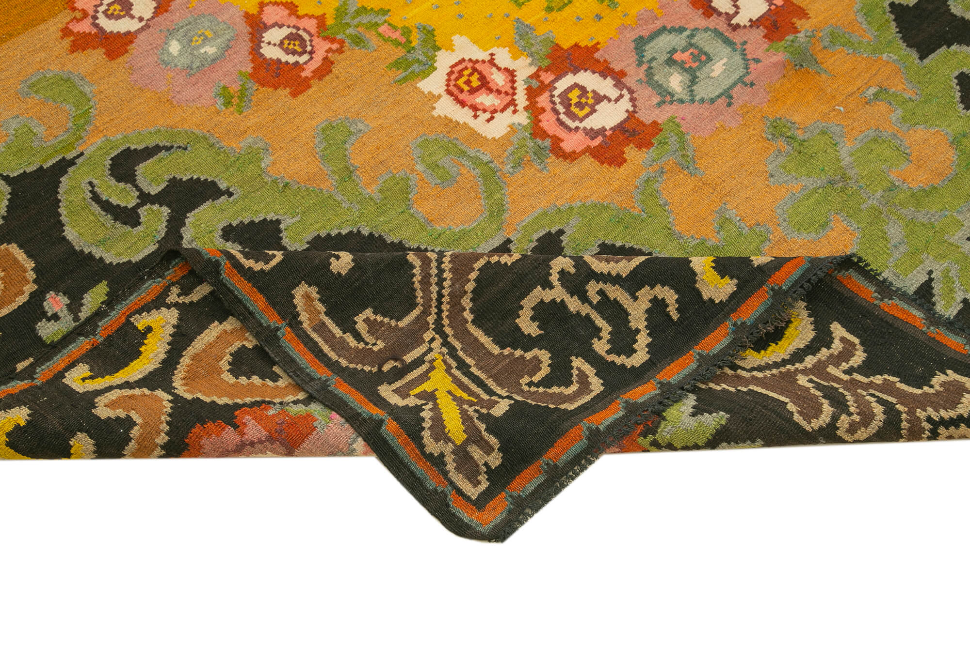 Handmade Wool Rug – Vintage Area Rug with Classic Black Floral Design, 6'10''x10'10''