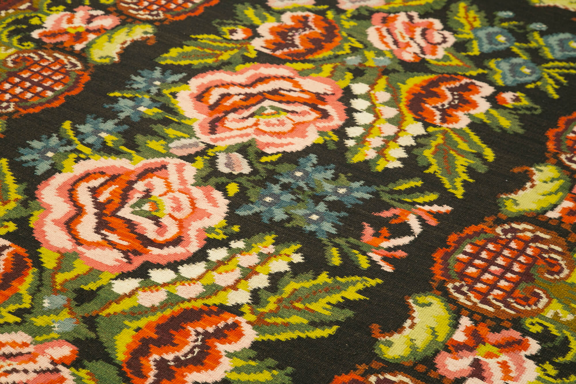 Handmade Wool Rug – Black Floral Area Rug 6'2'' x 9'11'' | Vintage Hand Knotted Carpet