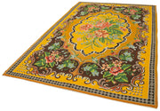 Handmade Wool Rug - Moldovian Yellow Floral Vintage Area Rug 6'4''x9'9''