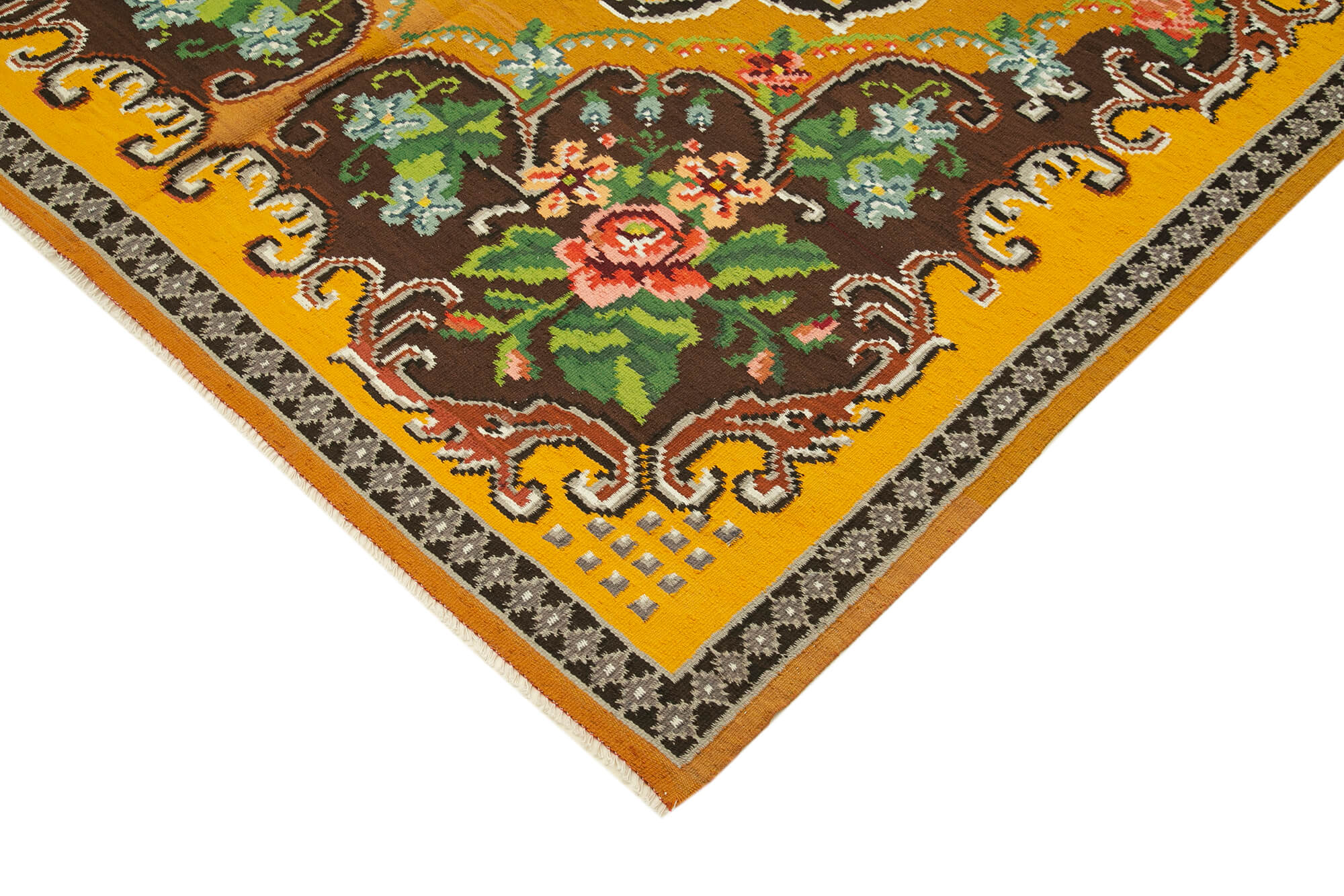 Handmade Wool Rug - Moldovian Yellow Floral Vintage Area Rug 6'4''x9'9''