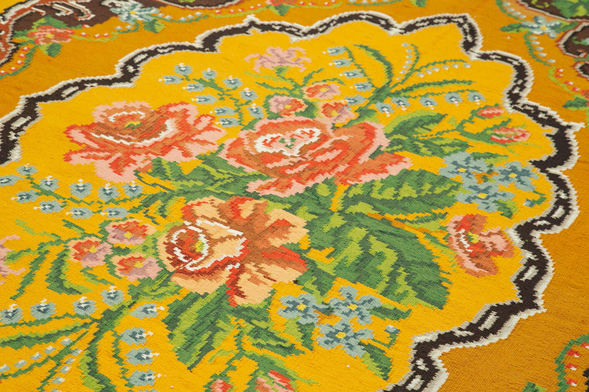 Handmade Wool Rug - Moldovian Yellow Floral Vintage Area Rug 6'4''x9'9''