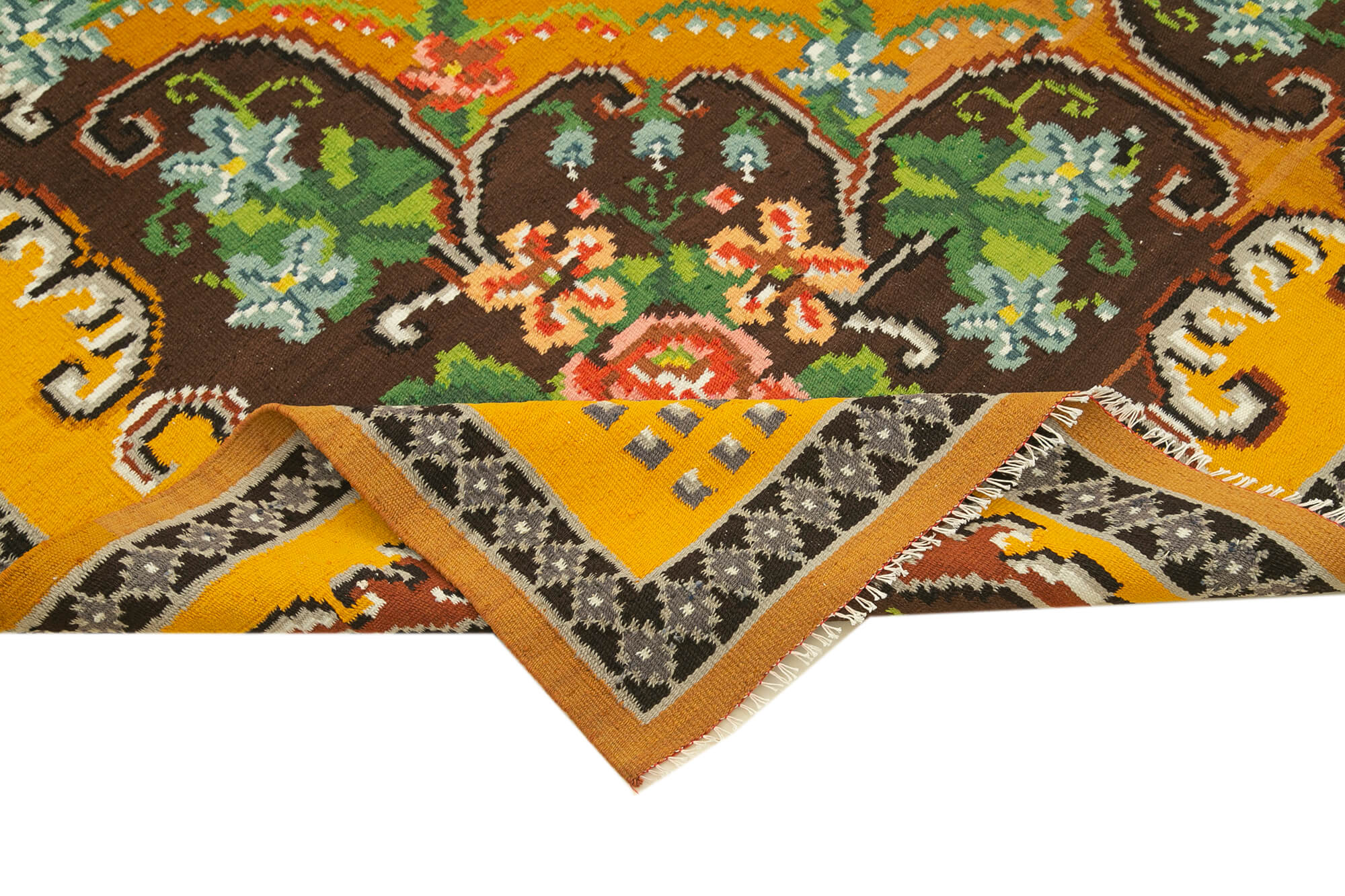 Handmade Wool Rug - Moldovian Yellow Floral Vintage Area Rug 6'4''x9'9''