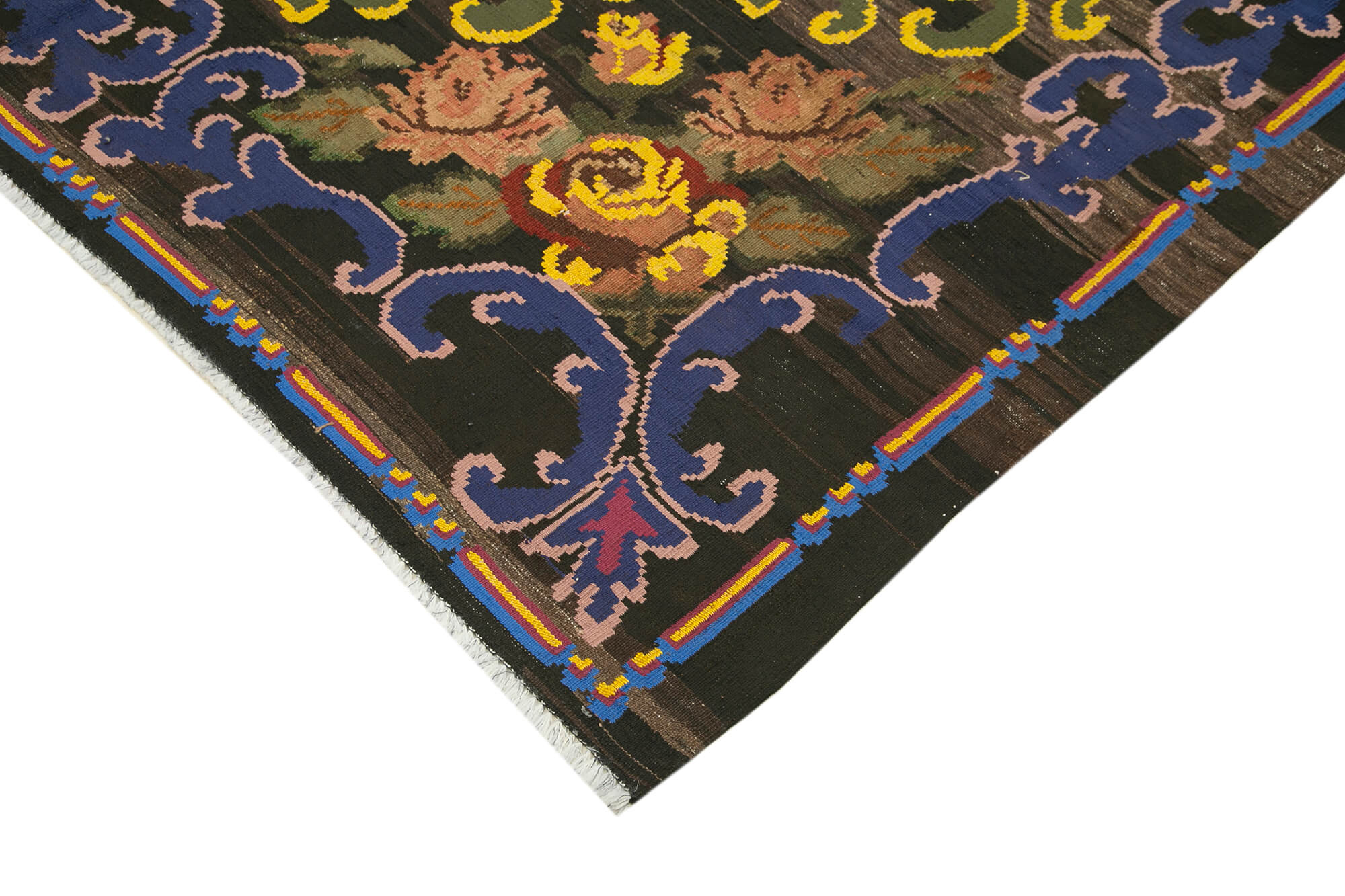 Handmade Wool Rug – Vintage Area Rug with Brown Floral Design, Soft Wool Texture