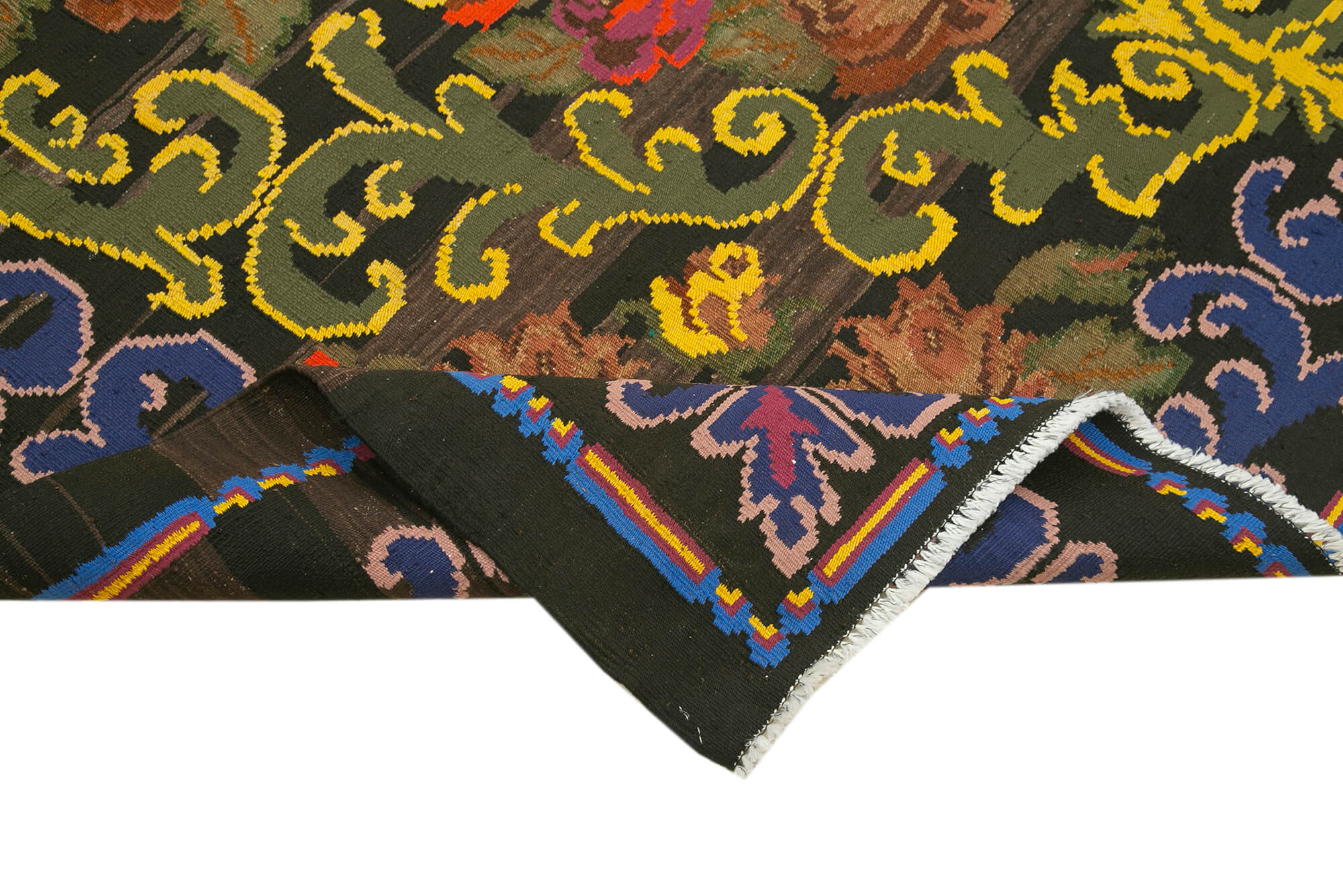 Handmade Wool Rug – Vintage Area Rug with Brown Floral Design, Soft Wool Texture