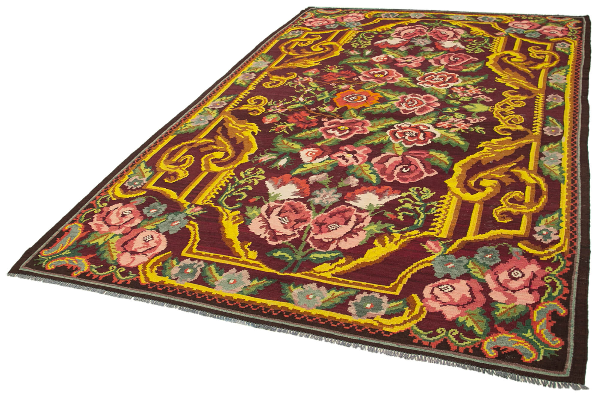 Handmade Wool Rug – Vintage Area Rug With Classic Floral Pattern, 6'8''x10'6''