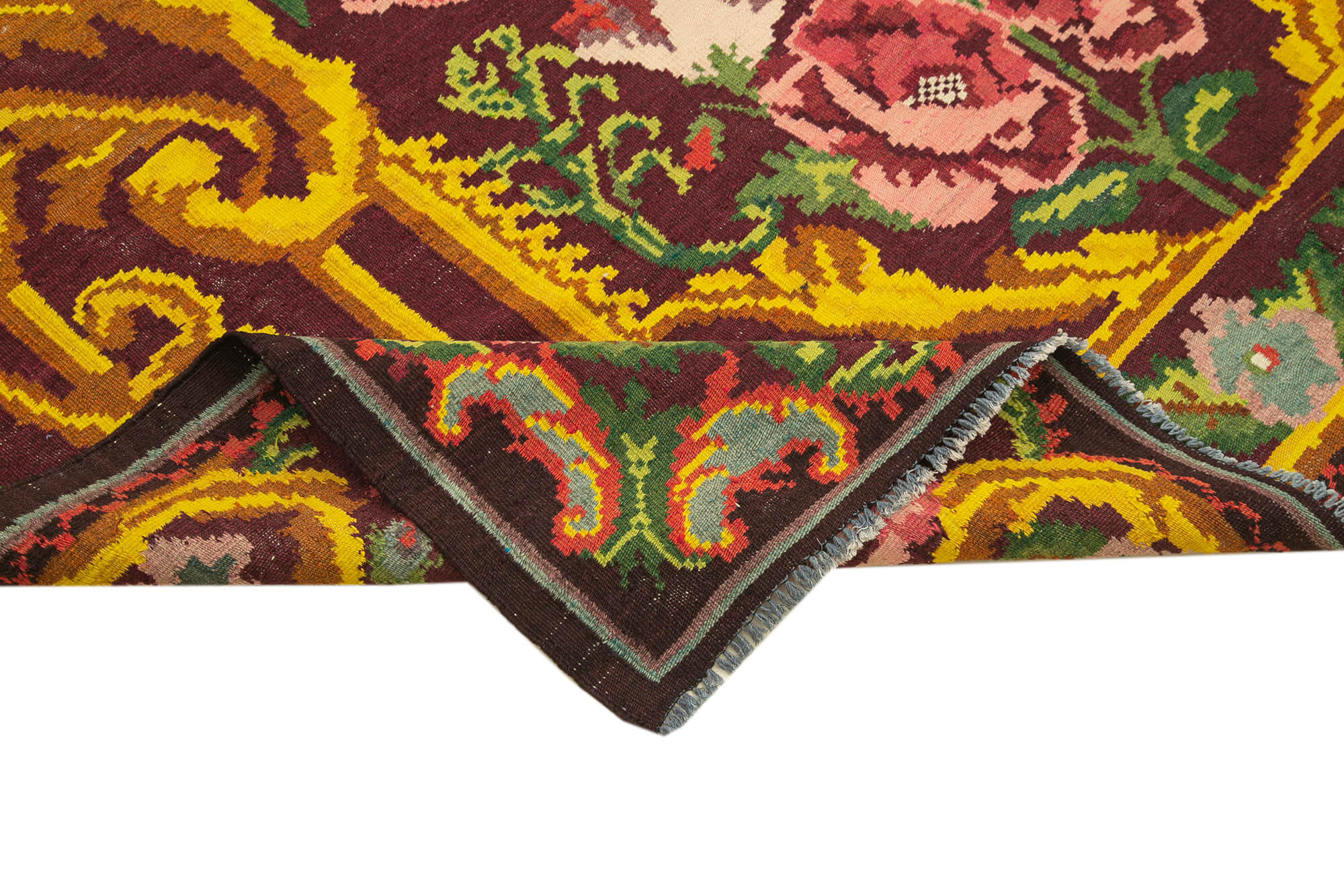 Handmade Wool Rug – Vintage Area Rug With Classic Floral Pattern, 6'8''x10'6''