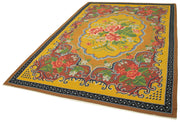 Handmade Wool Rug | Vintage Handwoven Carpet, Yellow Floral Rug, Soft Wool Carpet