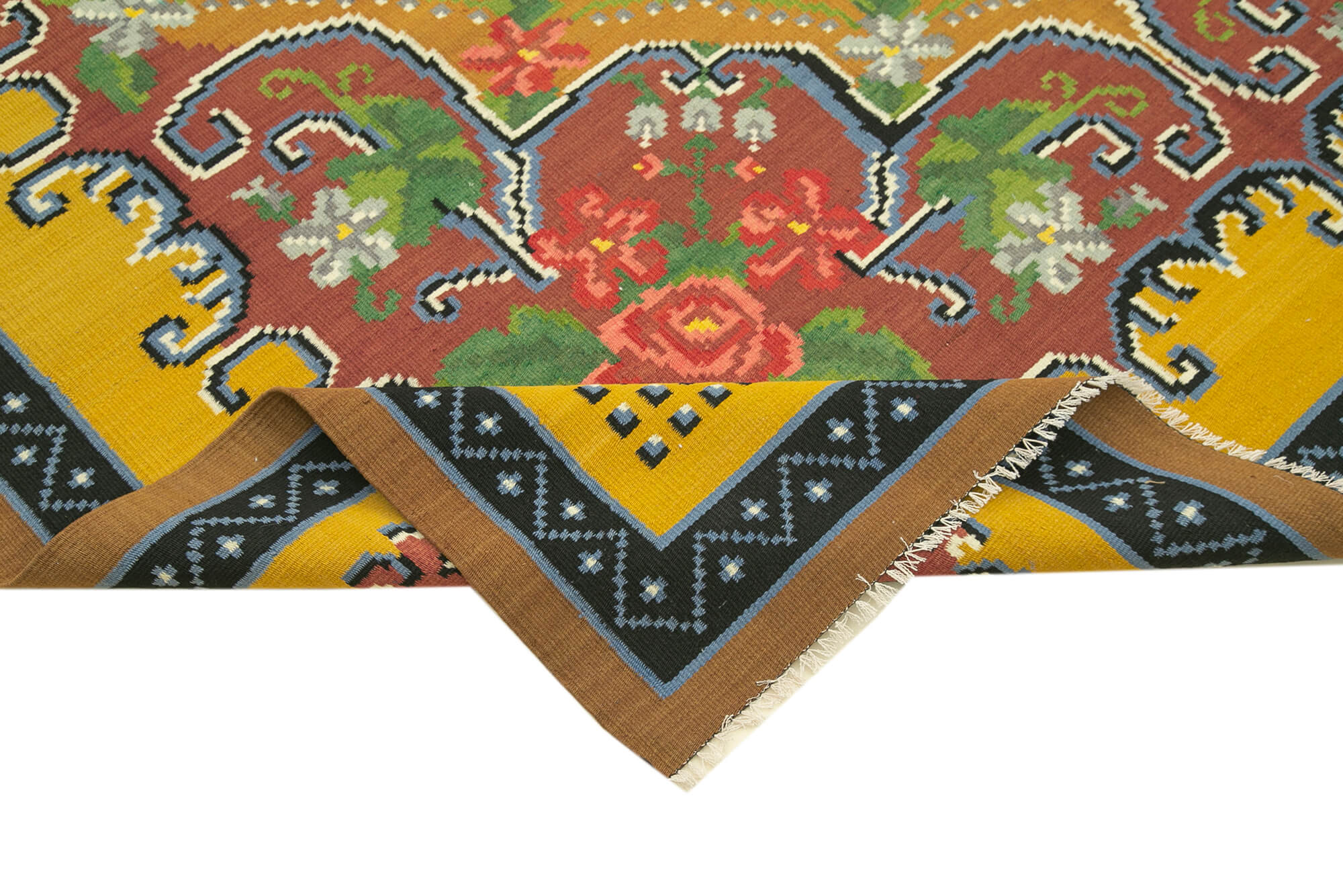 Handmade Wool Rug | Vintage Handwoven Carpet, Yellow Floral Rug, Soft Wool Carpet