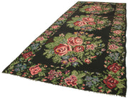 Handmade Wool Area Rug – Vintage Black Floral Rug 6'5'' x 15'5'' Cotton Goat Hair