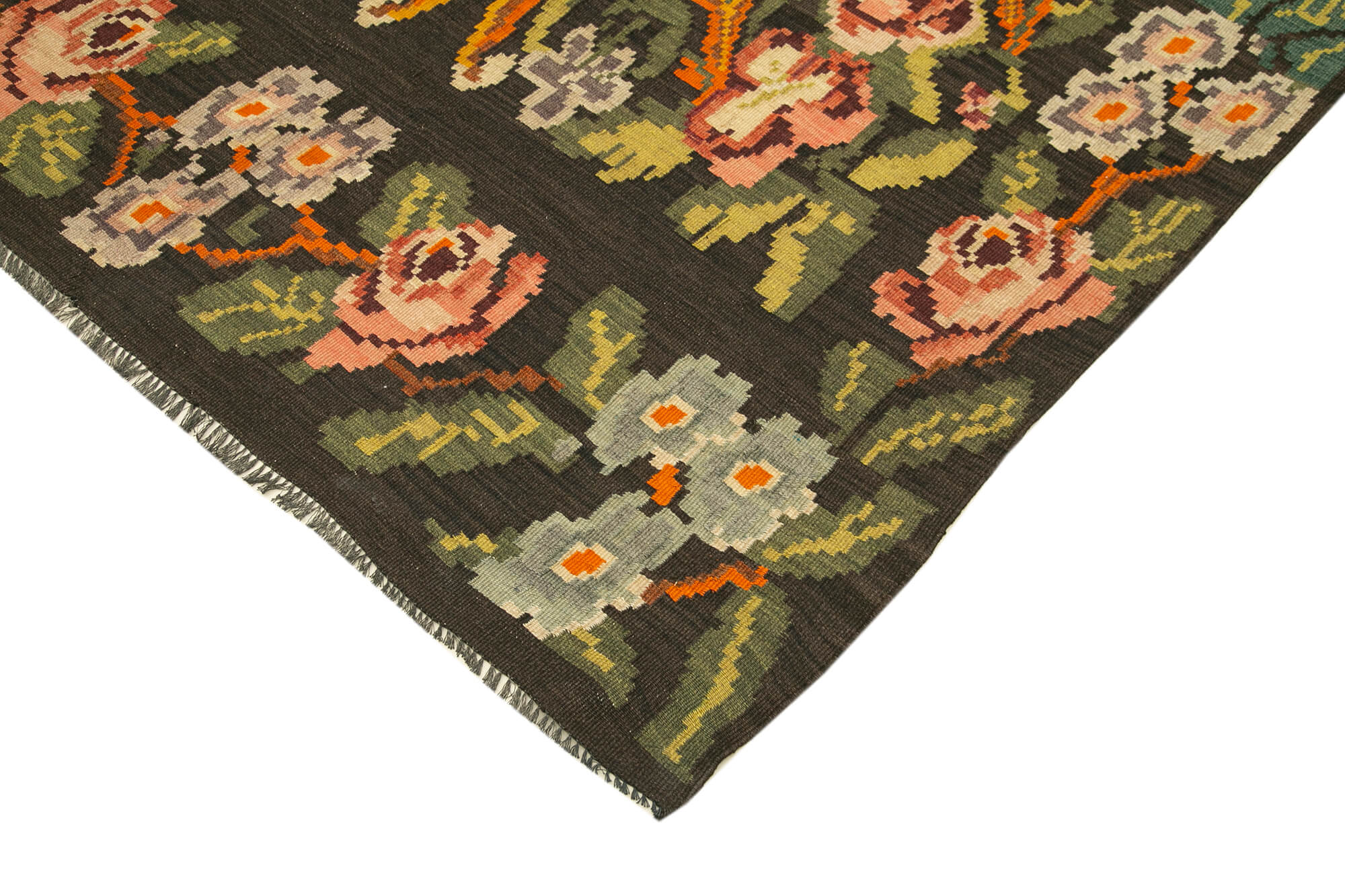 Handmade Wool Rug – Black Floral Carpet | Cotton Wool Carpet, Artisan Crafted