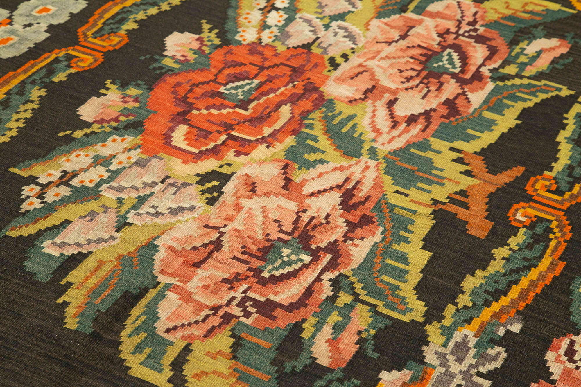 Handmade Wool Rug – Black Floral Carpet | Cotton Wool Carpet, Artisan Crafted