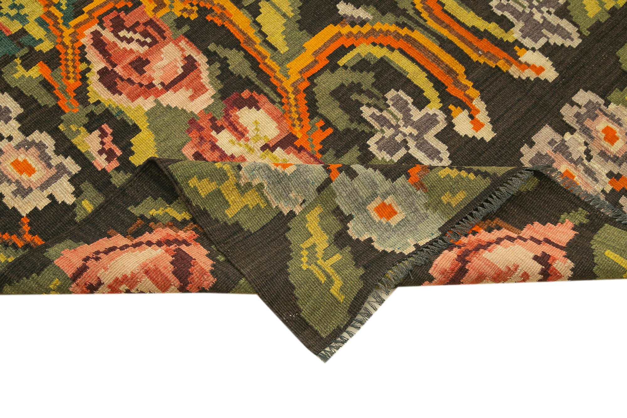 Handmade Wool Rug – Black Floral Carpet | Cotton Wool Carpet, Artisan Crafted