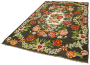 Handmade Wool Rug – Black Floral Area Rug | Cotton Wool Carpet, Goat Hair Blend 6'3"x10'10"