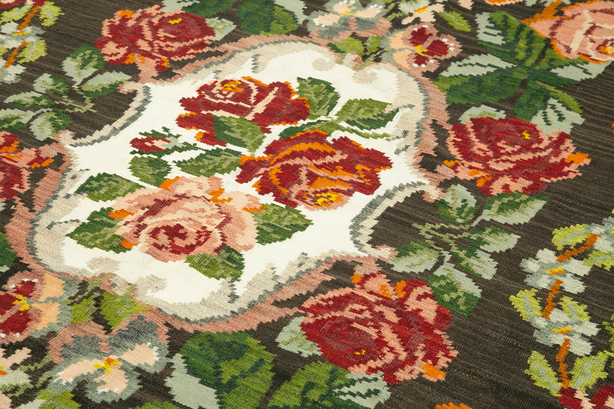 Handmade Wool Rug – Black Floral Area Rug | Cotton Wool Carpet, Goat Hair Blend 6'3"x10'10"