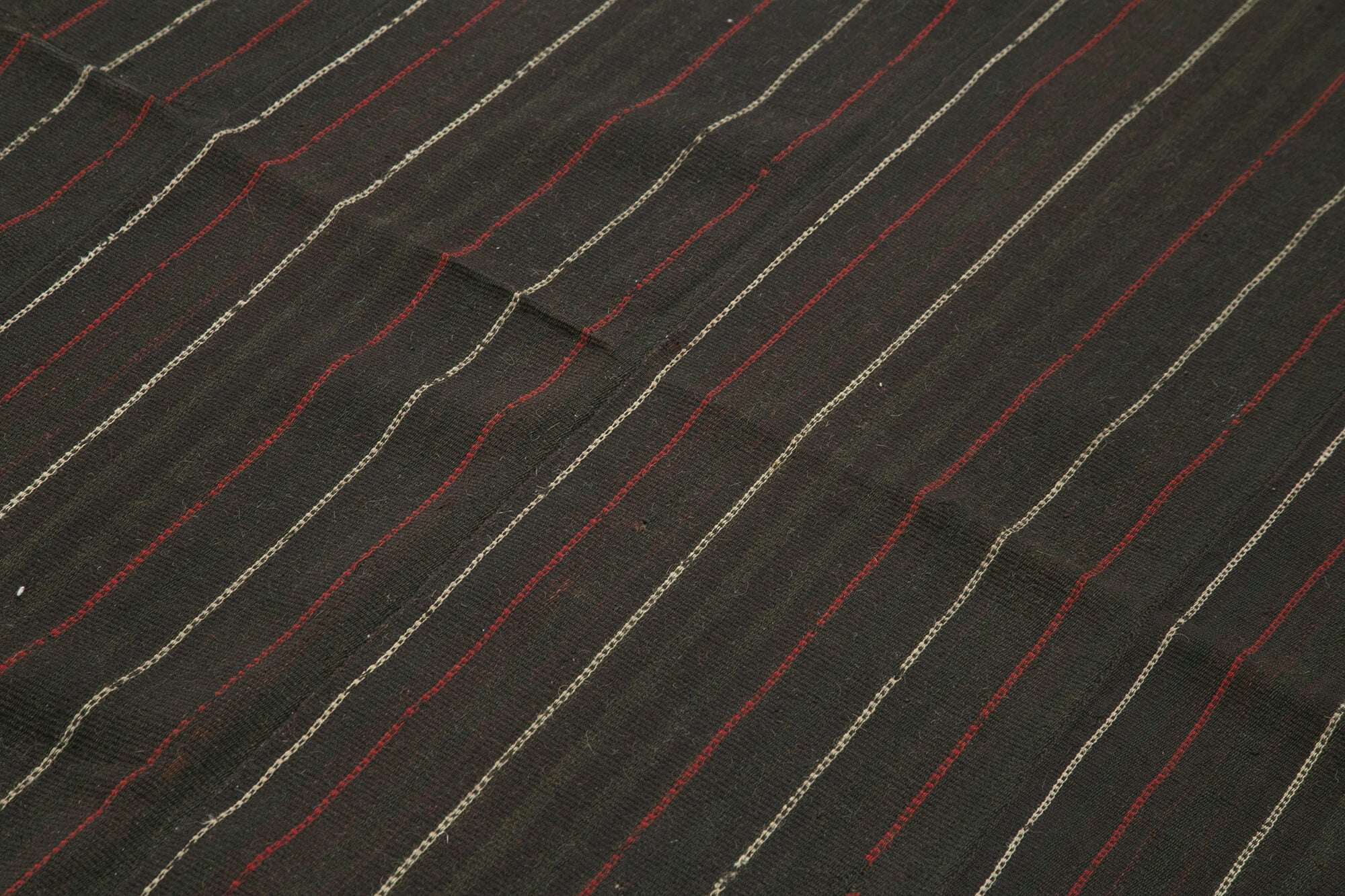 Handmade Area Rug - Anatolian Kilim Brown Striped Cotton Wool 4'6''x6'0''