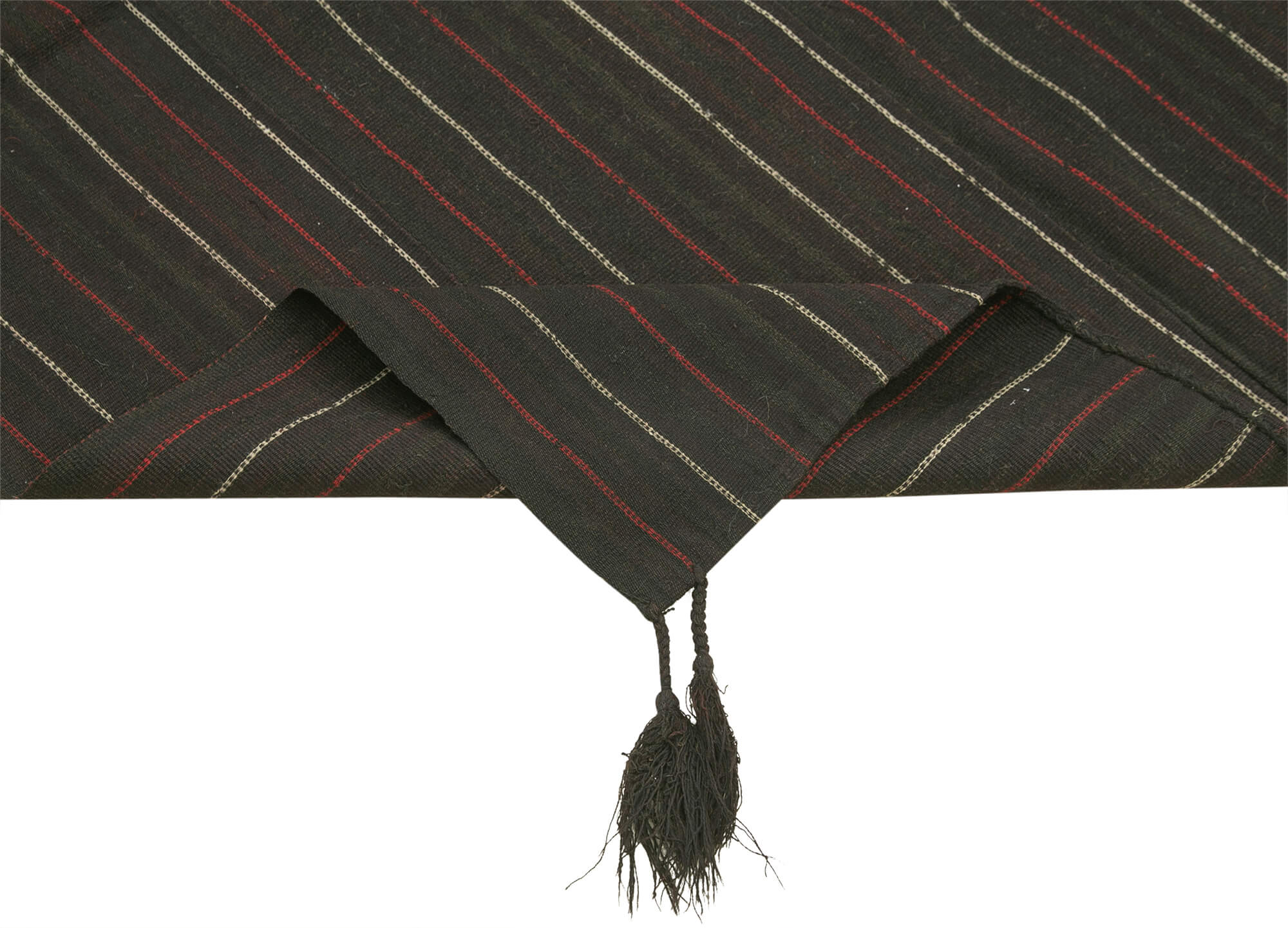 Handmade Area Rug - Anatolian Kilim Brown Striped Cotton Wool 4'6''x6'0''