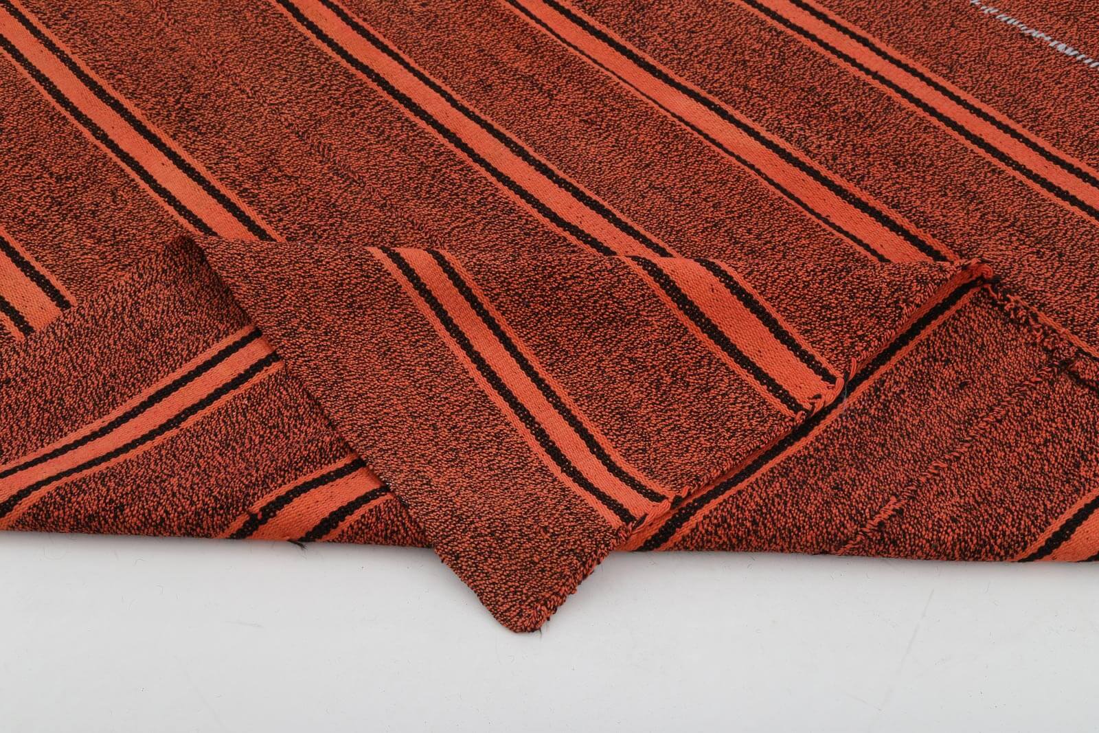 Handmade Area Rug – Anatolian Kilim Red Striped Cotton Wool Carpet 6x7 Feet