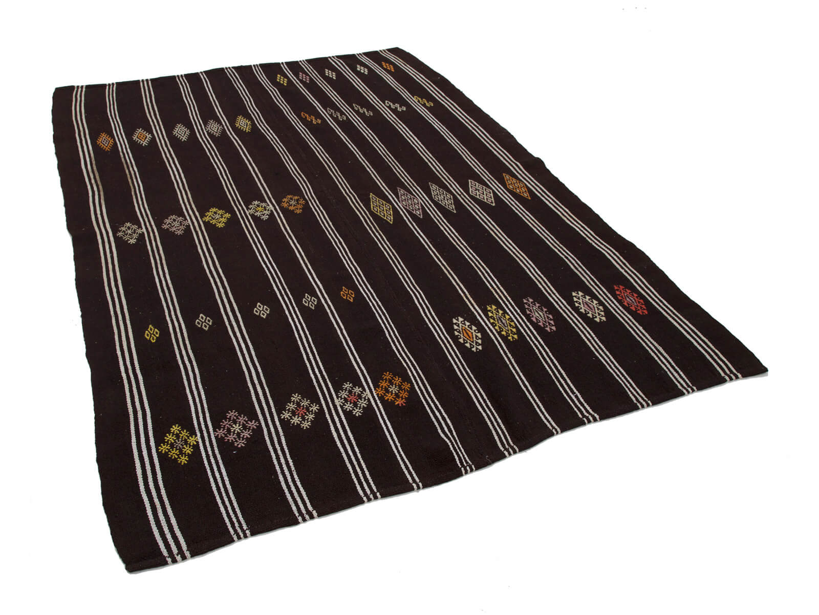 Handmade Kilim Rug | Hand Knotted Kilim Brown Wool Rug 6'1''x8'5'' - Ethnic Patterned