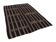Handmade Kilim Rug | Hand Knotted Kilim Brown Wool Rug 6'1''x8'5'' - Ethnic Patterned