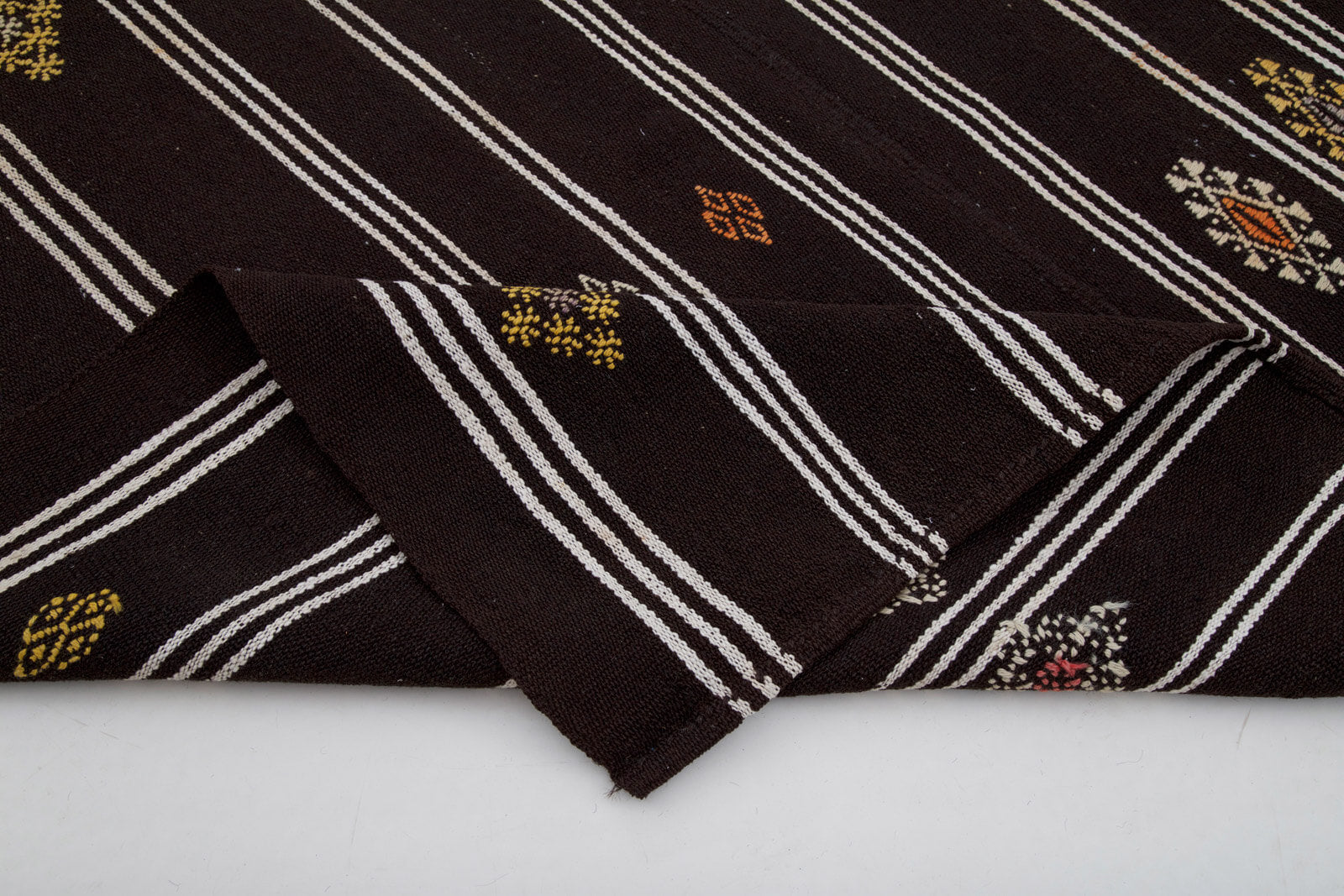 Handmade Kilim Rug | Hand Knotted Kilim Brown Wool Rug 6'1''x8'5'' - Ethnic Patterned