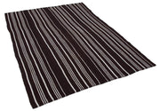 Handmade Kilim Rug - Black Striped Area Rug With Goat Hair Carpet 5'8''x7'7''