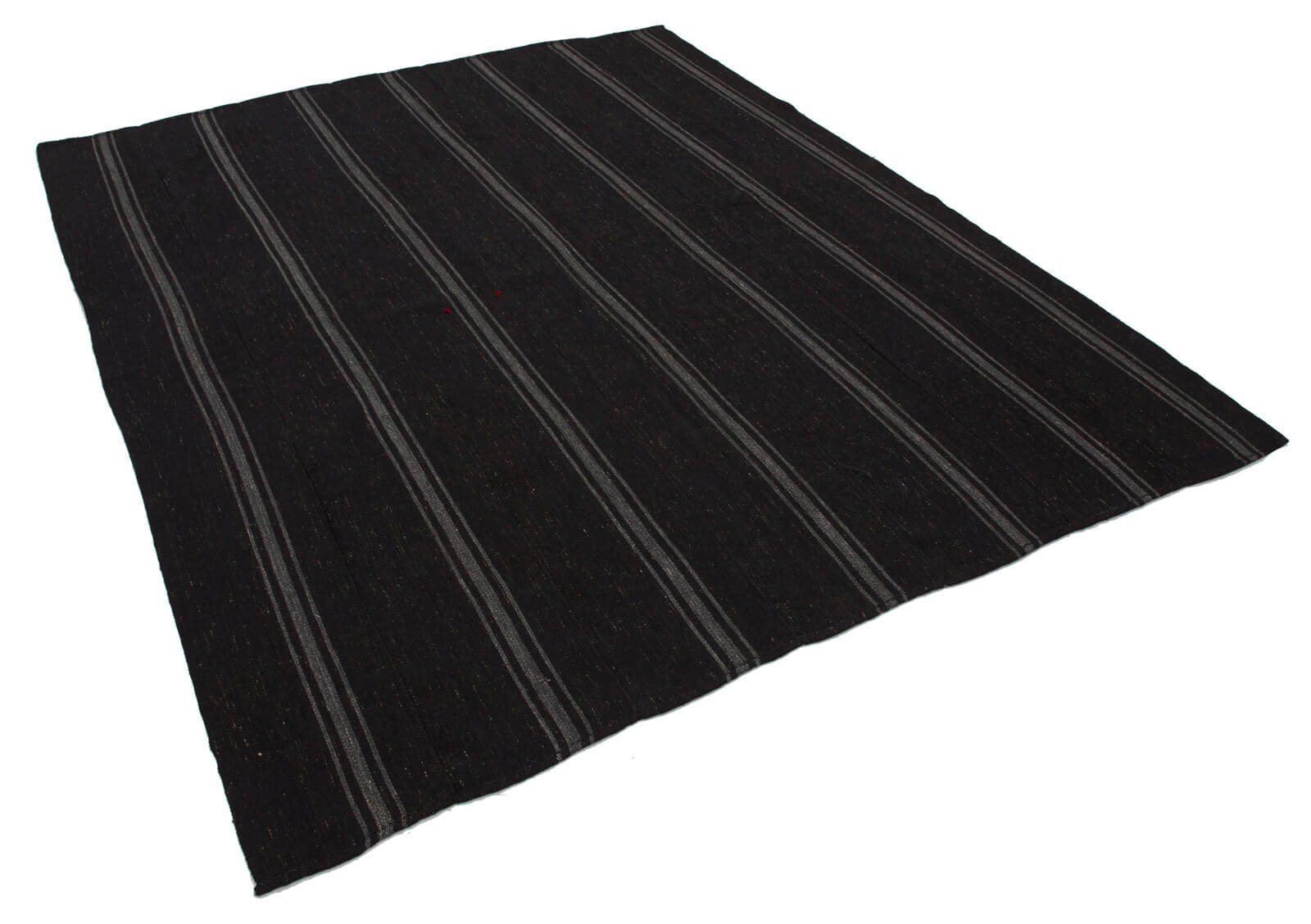 Handmade Kilim Rug | Vintage Area Rug, Brown Striped Wool Carpet with Cotton Base & Goat Hair