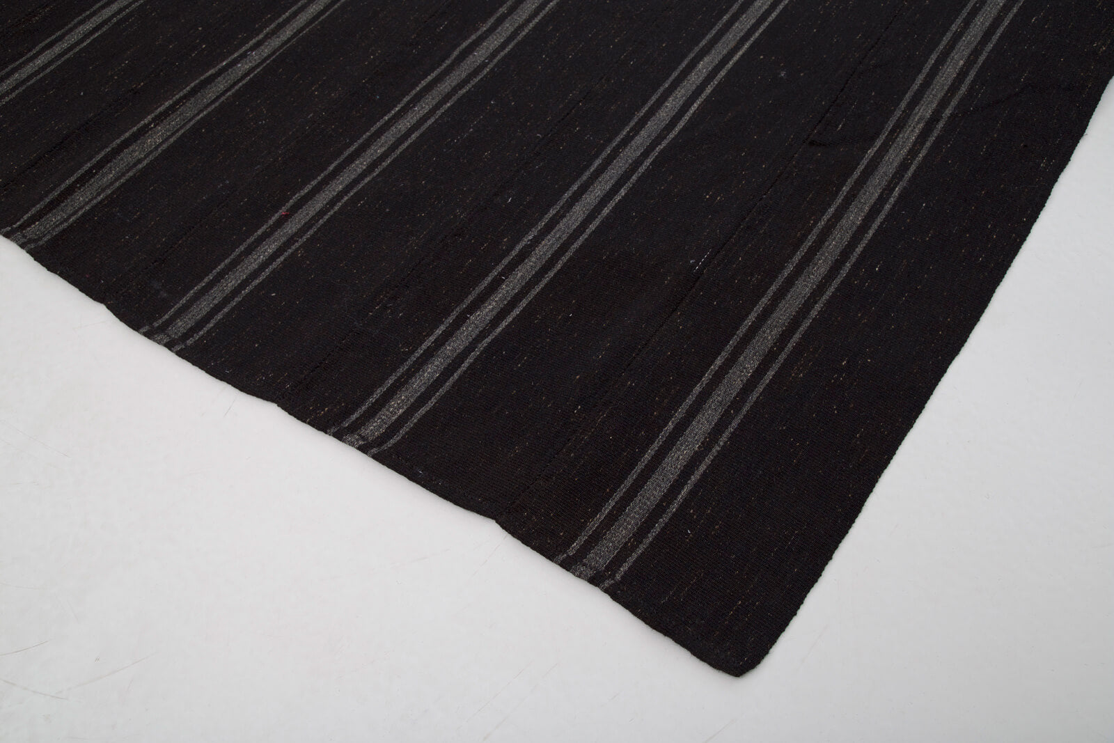 Handmade Kilim Rug | Vintage Area Rug, Brown Striped Wool Carpet with Cotton Base & Goat Hair