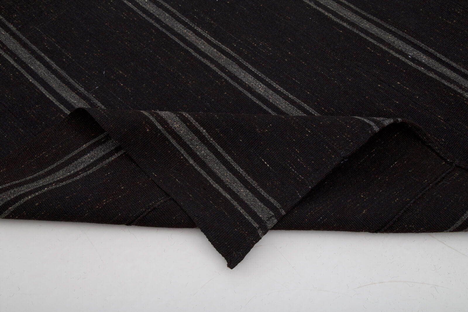 Handmade Kilim Rug | Vintage Area Rug, Brown Striped Wool Carpet with Cotton Base & Goat Hair
