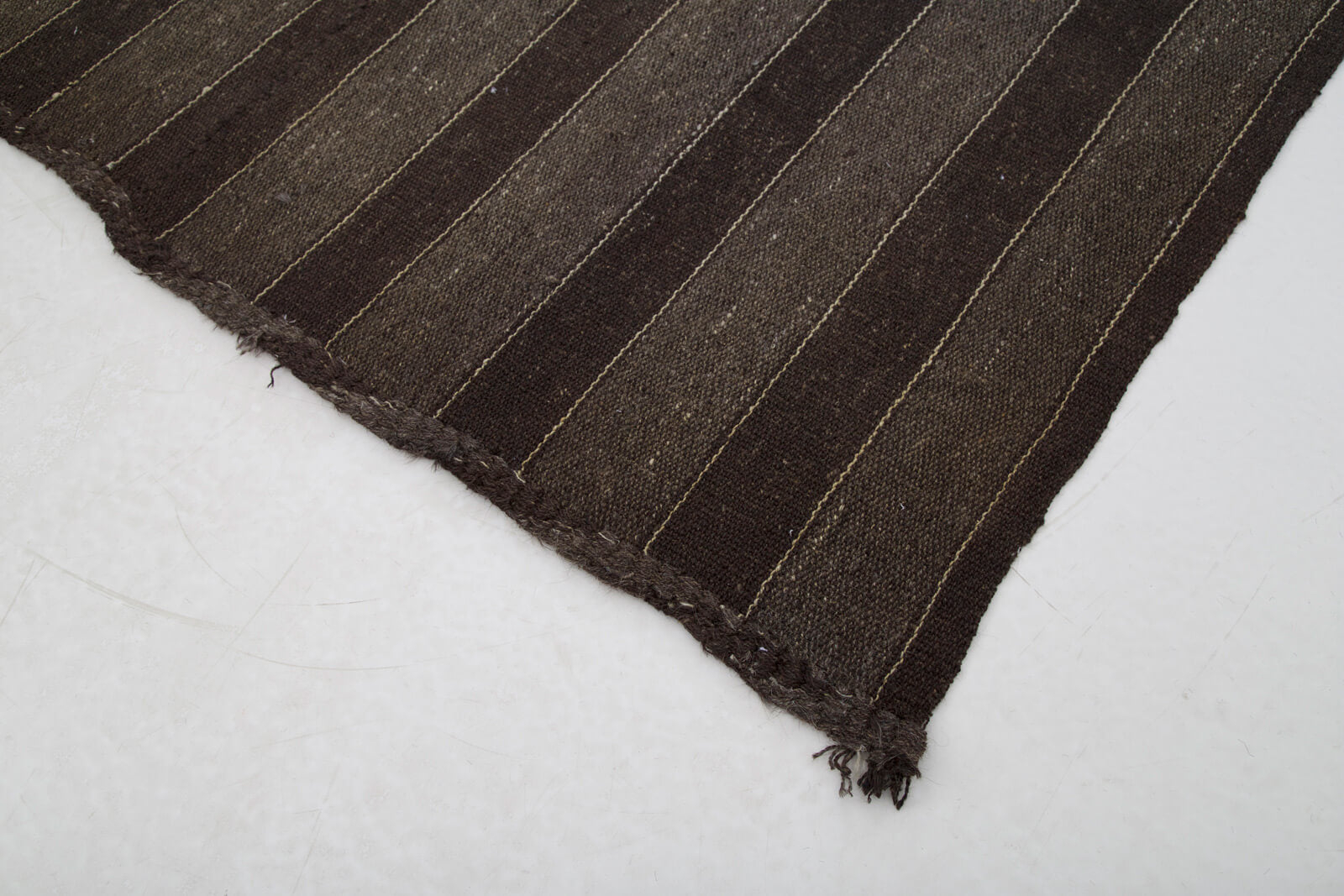 Handmade Kilim Rug – Striped Area Rug Brown Wool Turkish Goat Hair 5'10''x9'9''